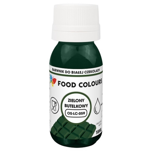 Barwnik olejowy do mas tłustych czekolady zielony butelkowy zieleń butelkowa 18 ml